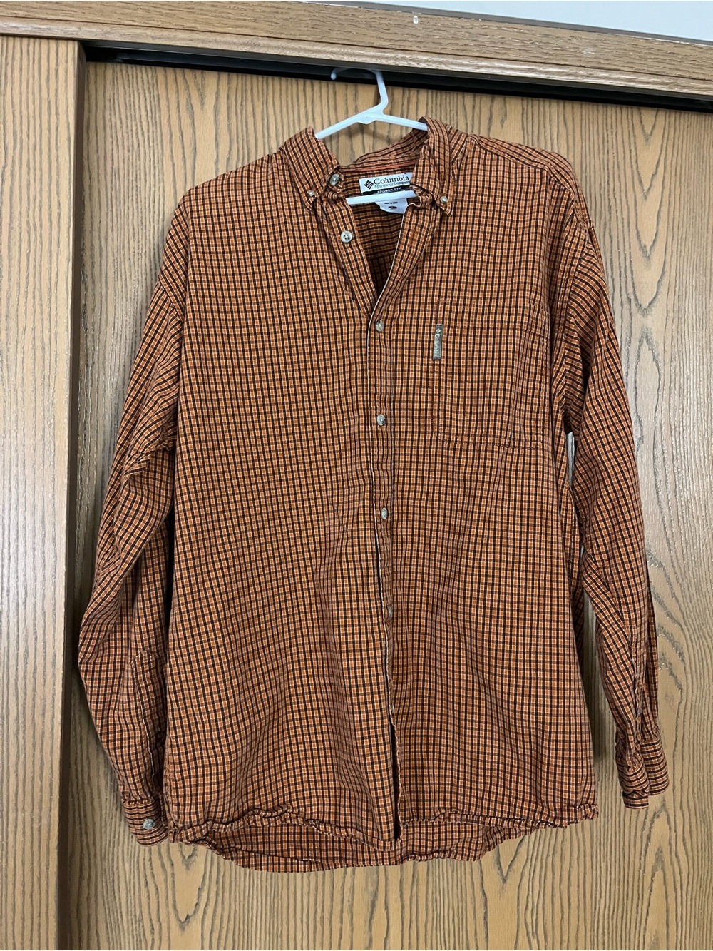 Men’s Columbia Sportswear plaid button down shirt outdoor casual orange brown L